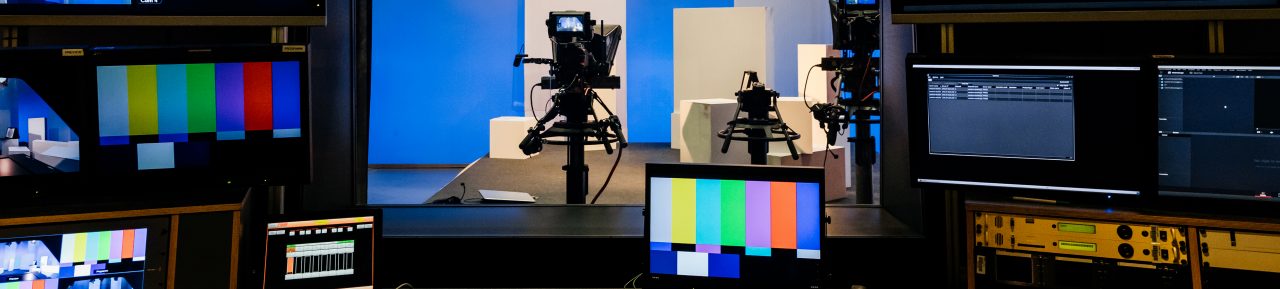 TV and video equipment in a university studio for student use.