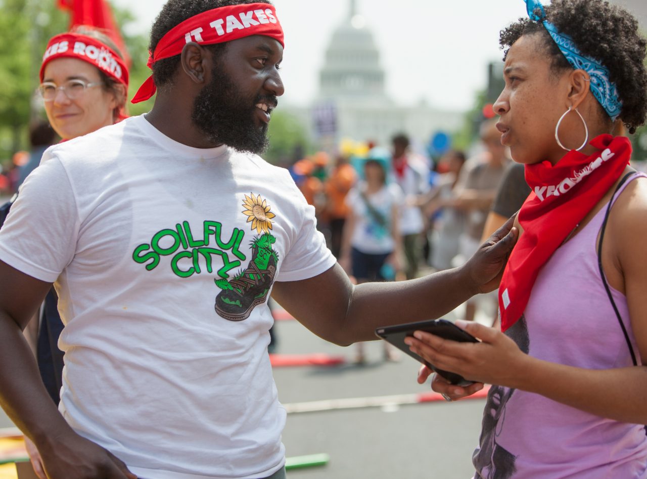 People gather for a Climate Change March in Washington DC.