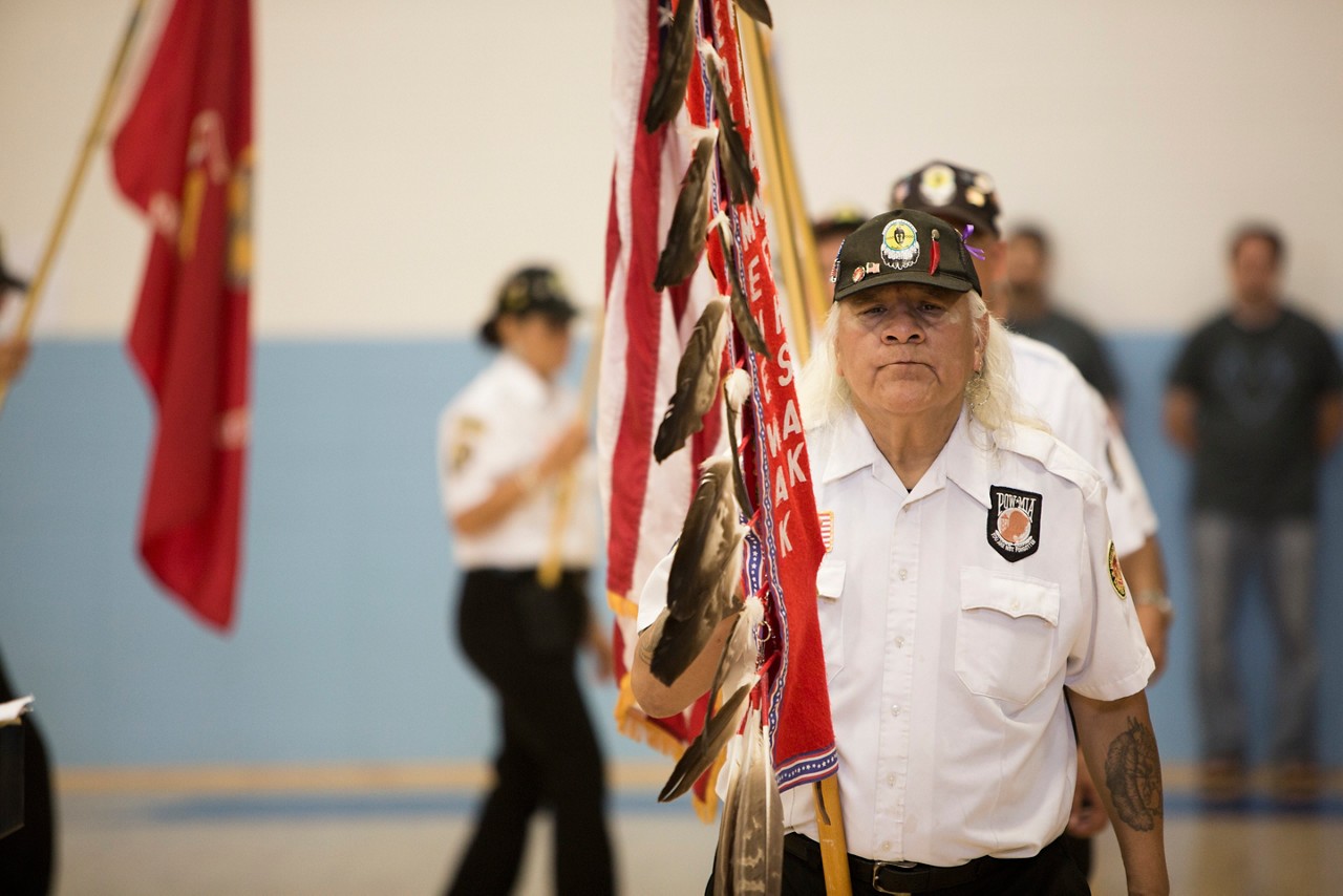 Menominee / Keshena September 2015.  Menominee Indian High School. Veterns Welcome Ceremony. Culture of Health Prize 2015 - Josh Kohanek - Menominee Tribe.