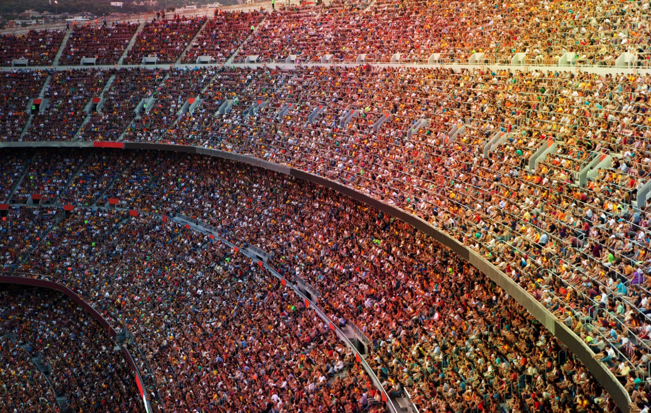 Fans at a big football stadium.